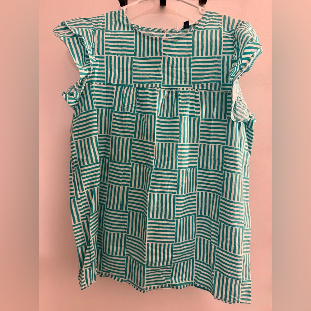 Chic Teal and White Striped Blouse